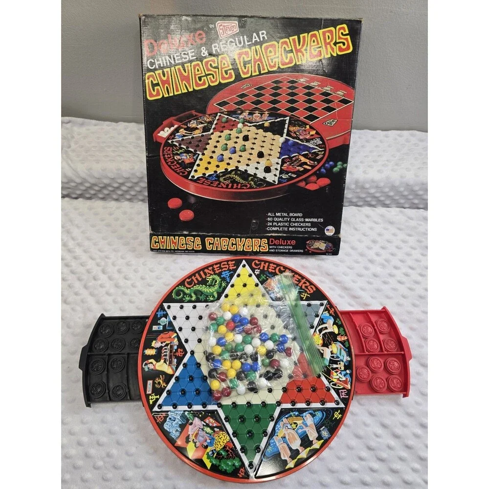 Steven Deluxe Chinese Checkers Metal Board Game w/ Marbles Incomplete For Parts